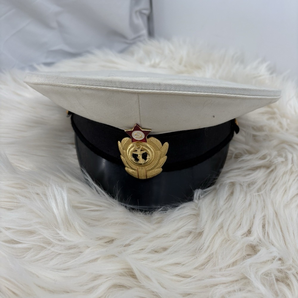 VINTAGE NAUTICAL, "RUSSIAN", NAVAL OFFICER'S HAT Size 57 White/Summer